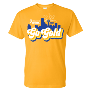 A Gold T-shirt that says Go Gold on it - front view