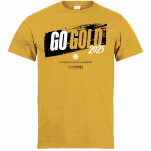 An image of the front of a gold t-shirt that says Go Gold 2025 on it.